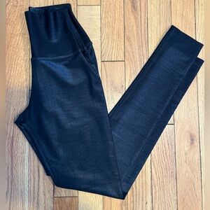 PixieLane Women’s Specialty Leggings – Shiny Black Snake Texture – XS